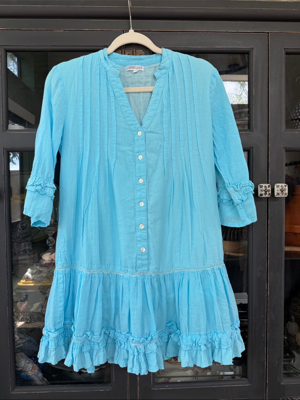 Debbie Katz Light Blue Button-Front Ruffle Mini Dress - XS